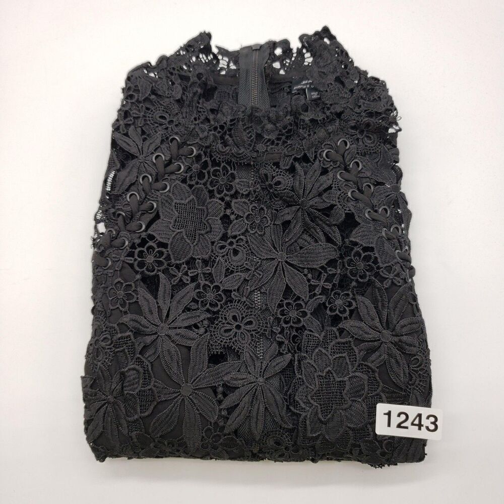 Bardot Dress Womens XS US 4 PARIS Black Lace Floral High Neck Cocktail Fitted - Picture 16 of 16